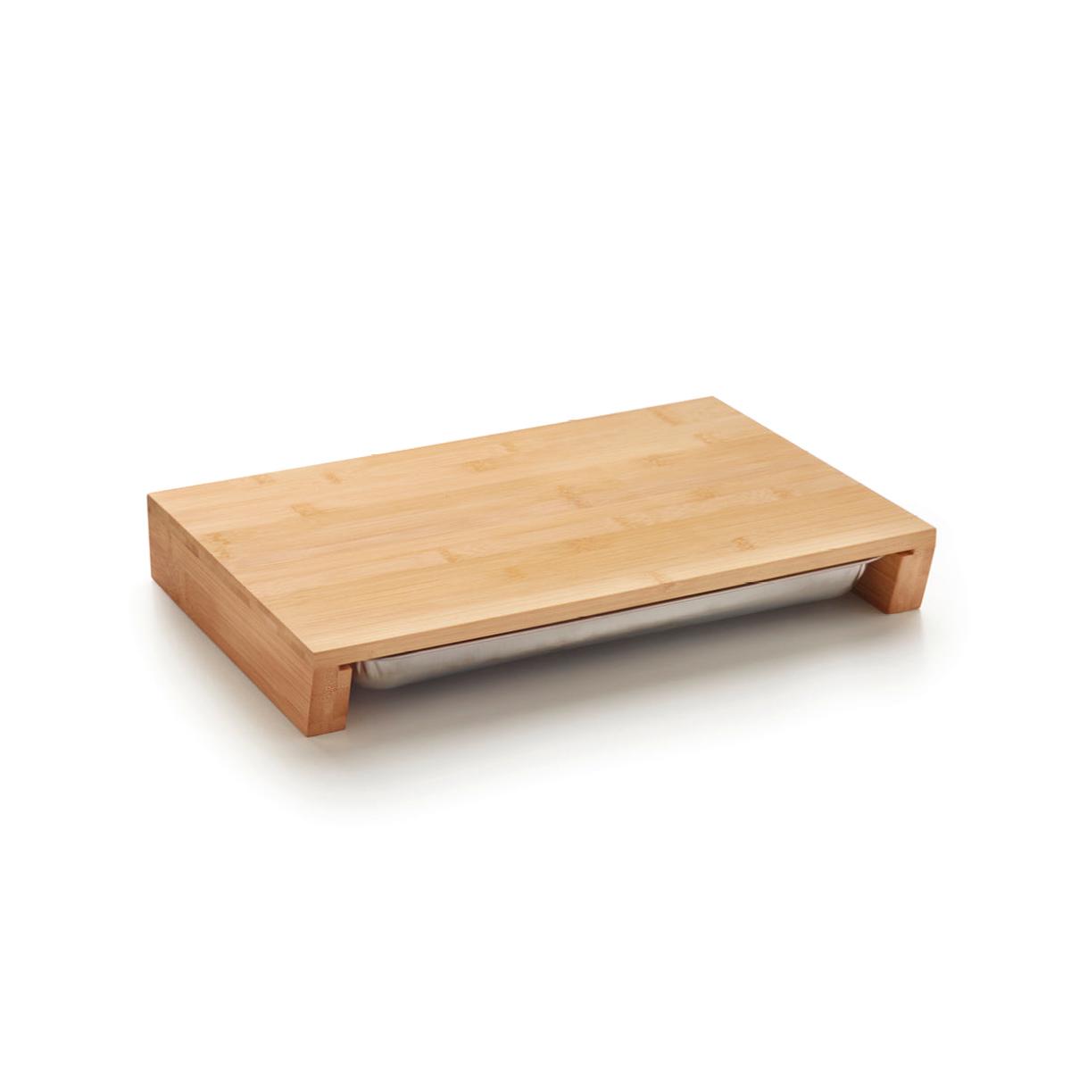 Cutting block – Bamboo + stainless steel insert tray – Wood / silver
