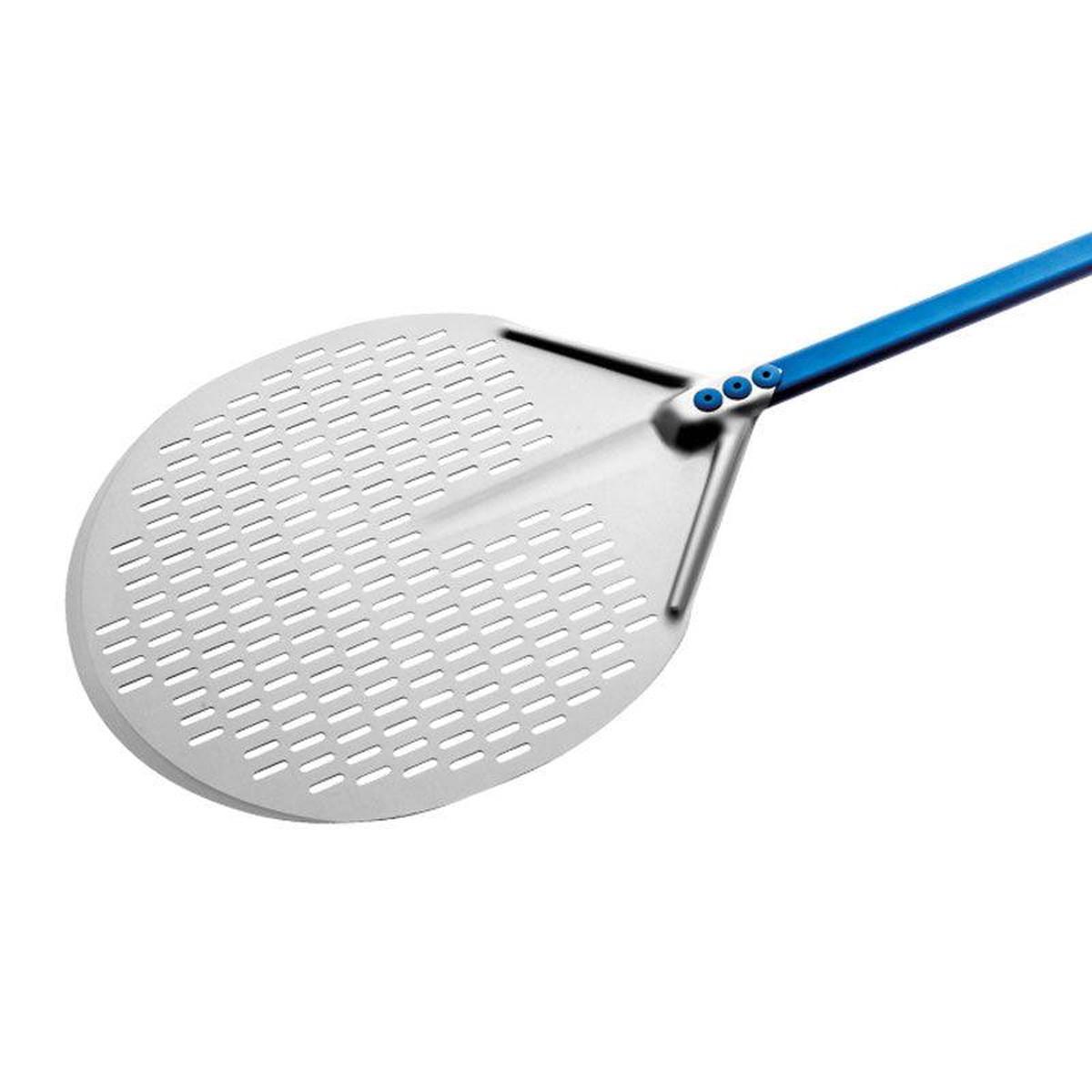 GI Metal A-37F/120 Azzurra 14 Aluminum Round Perforated Pizza Peel with 47 Handle