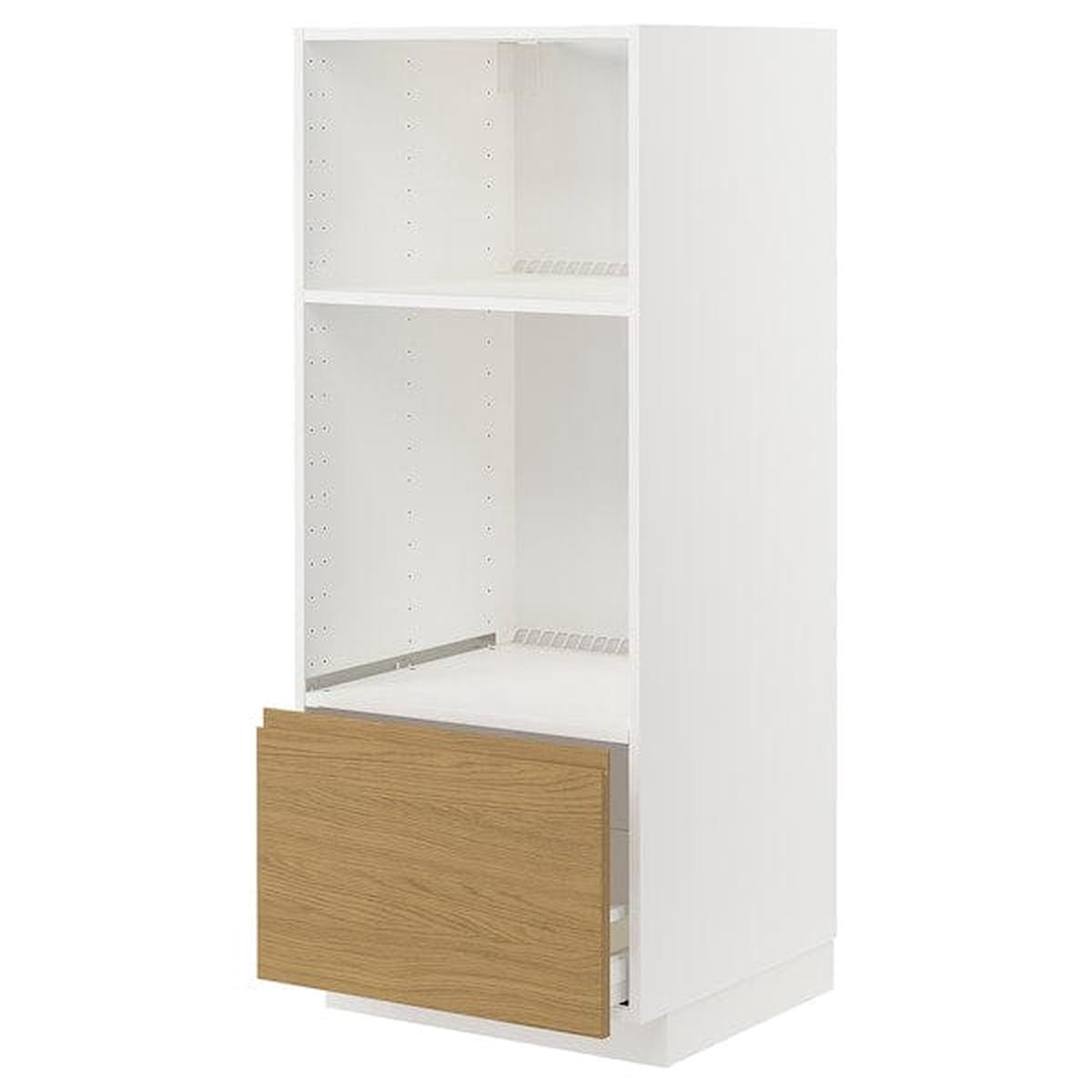 METOD / MAXIMERA high cabinet f built-in appliances, white/Voxtorp oak effect, 60x60x140 cm