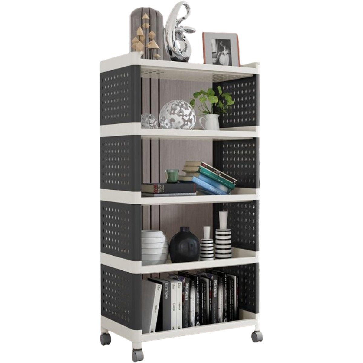 Mobile Plastic Shelving Unit 5 tier Black & Grey 490x290x970mm | PP5