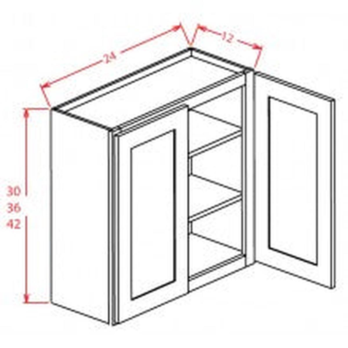 Rustic Shaker Slab 24″W x 42″H Wall Glass Door Cabinet Pre-Assembled