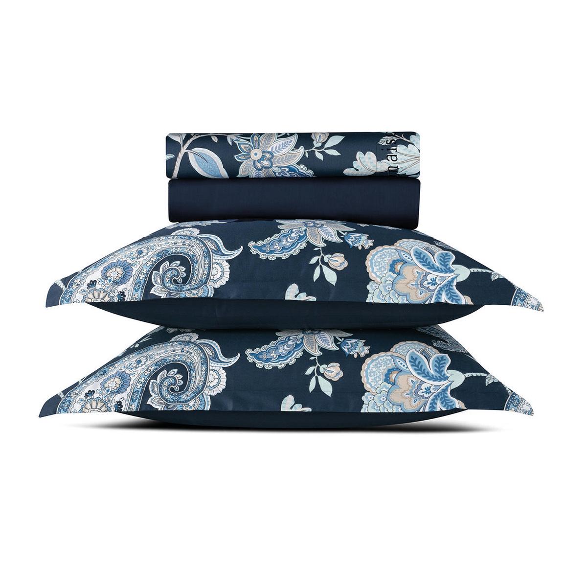 Sheet set cotton satin – Kashmir Dark blue – 230 x 290 cm + 180 x 200 x 30 cm + 2 x (50 x 80 cm)