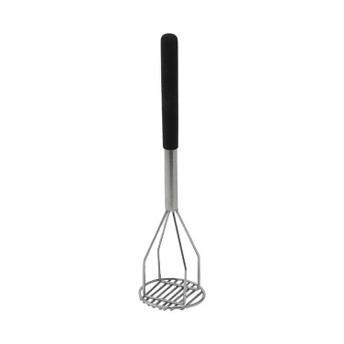 Winco PTMP-18R Potato Masher, 4″ dia. x 18″L, round, chrome plated handle with black textured polypropylene handle sleeve, nickel plated masher