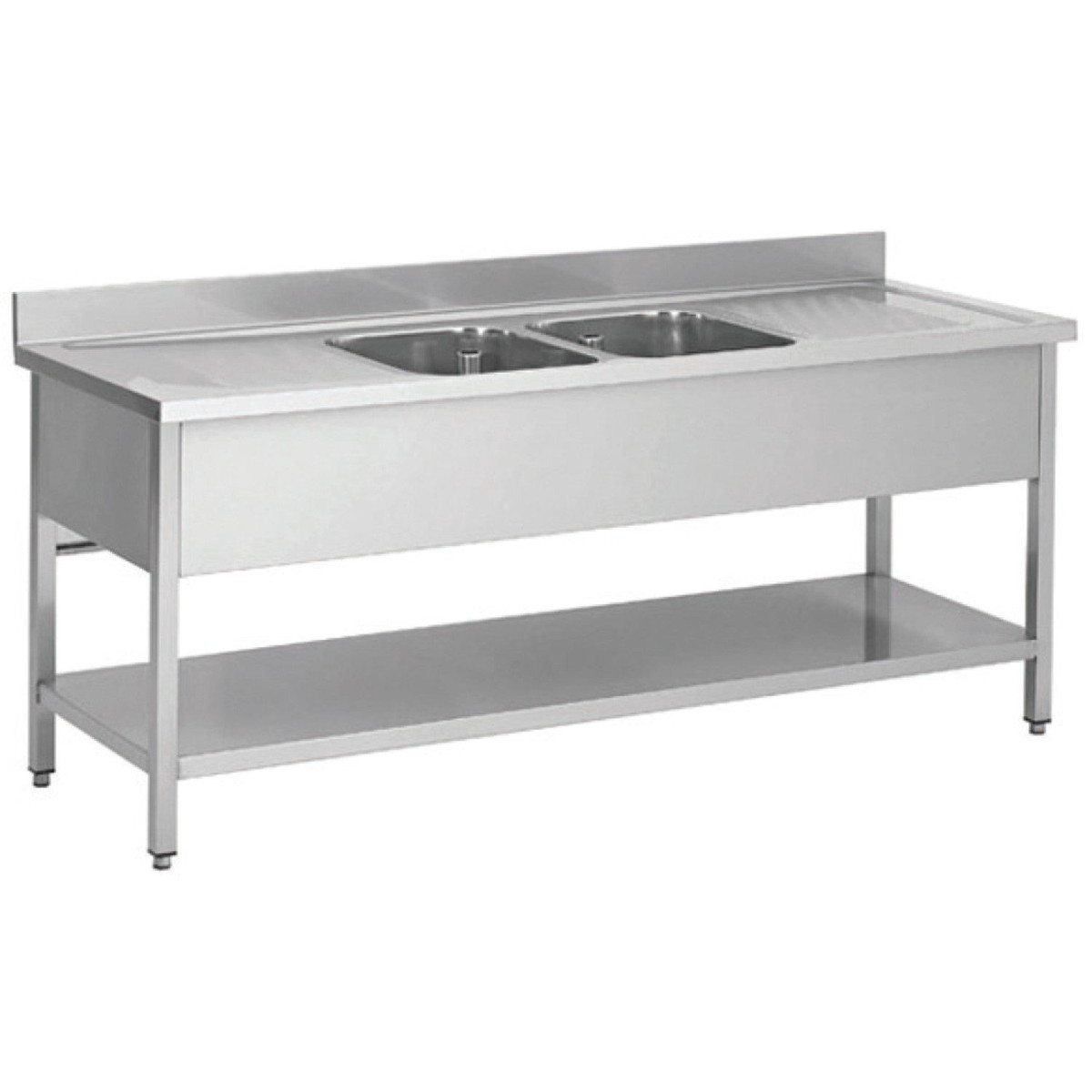 Commercial Sink Stainless Steel 2 Bowls Bottom Shelf Splashback 1800x700x950 | Yls187 Bm2