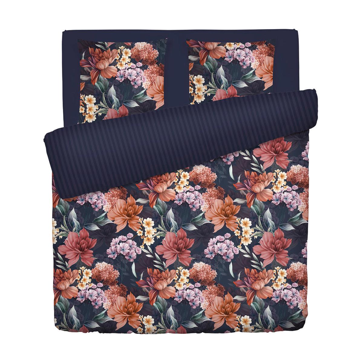 Duvet cover + pillowcase(s) cotton satin – Fleur de miel Dark blue – 240 x 220 cm + 2 x (63 x 63 cm)