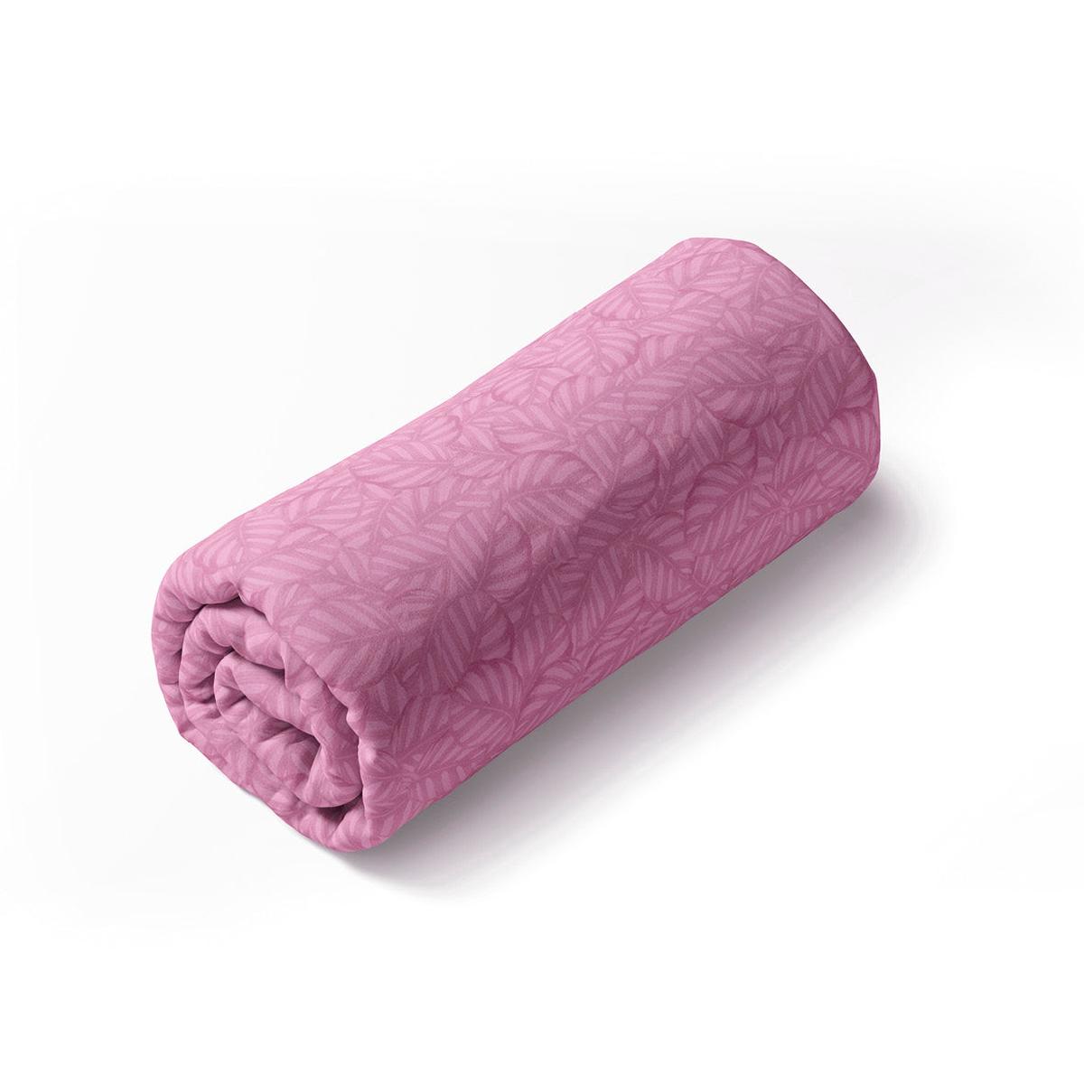 Fitted sheet cotton satin – Leaves Pink – 140 x 200 x 30 cm