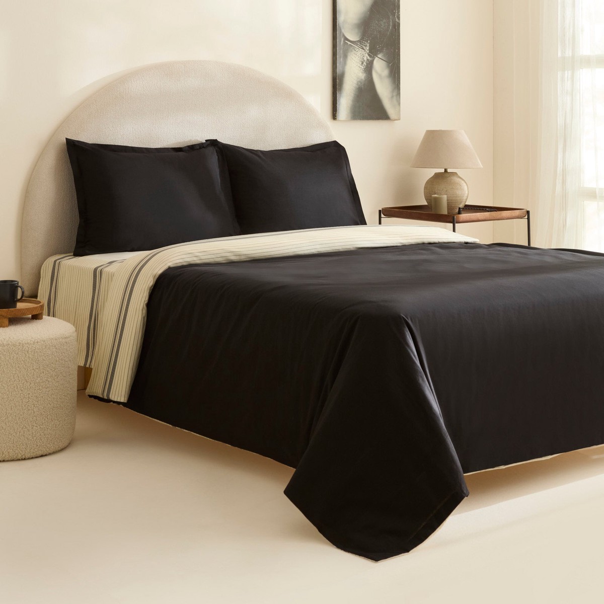 Karaca Marta 100% Turkish Cotton Duvet Cover Set, Single, Black