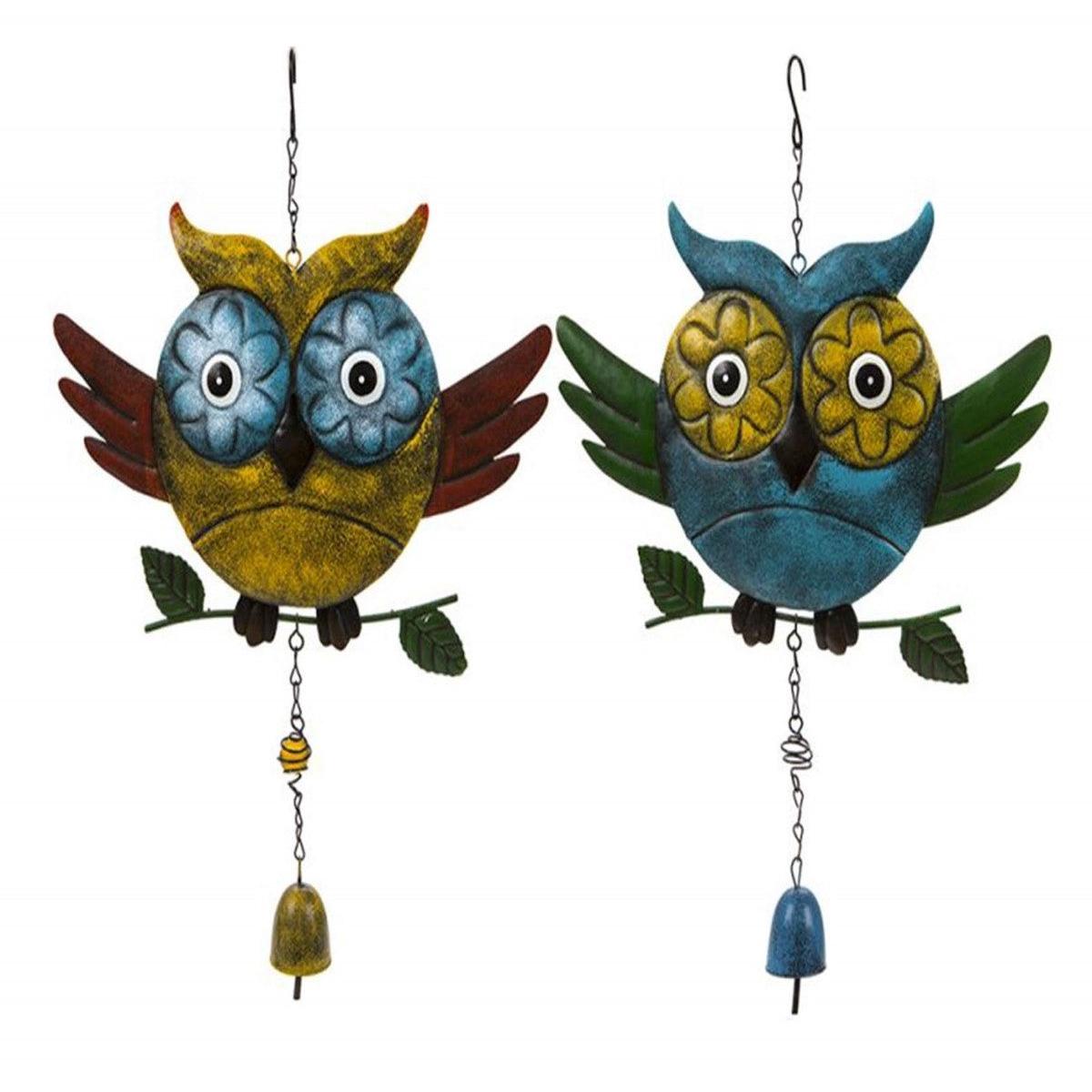 Large Owl Windchimes With Hang Tag Blue/Yellow
