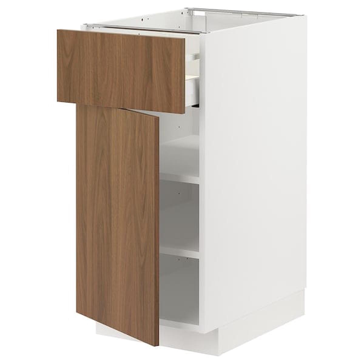 METOD / MAXIMERA base cabinet with drawer/door, white/Tistorp brown walnut effect, 40×60 cm