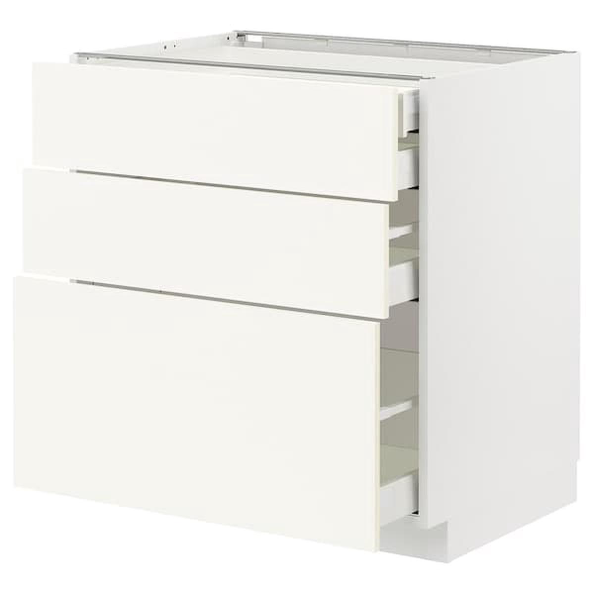 METOD / MAXIMERA base cb 3 frnts/2 low/1 md/1 hi drw, white/Vallstena white, 80×60 cm