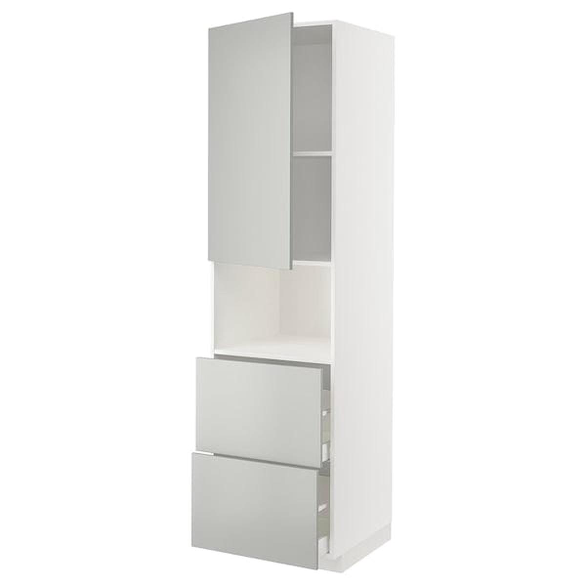 METOD / MAXIMERA hi cab f micro w door/2 drawers, white/Havstorp light grey, 60x60x220 cm