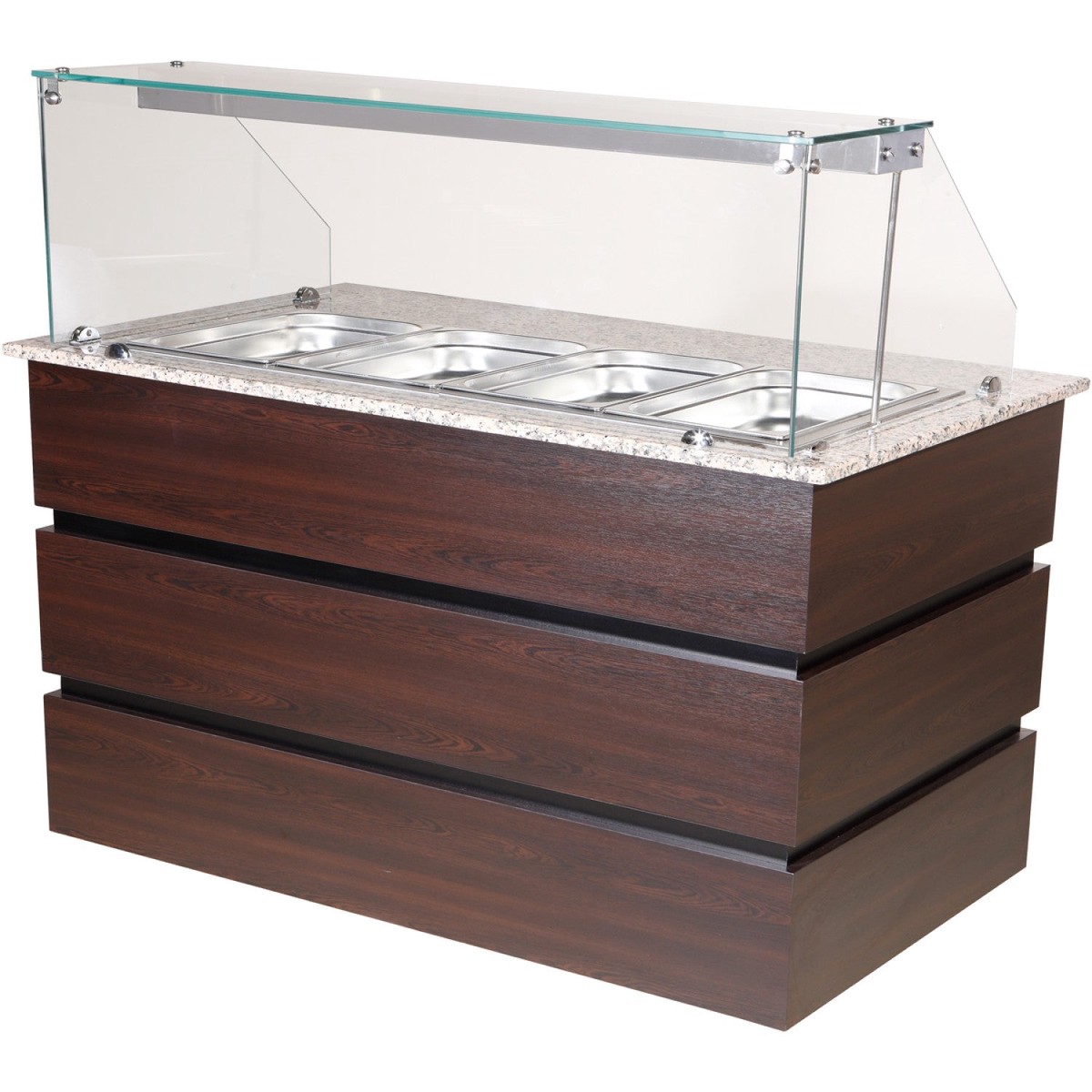 Professional Bain Marie Showcase 4x Gn1/1 With Wooden Panels | Cmb714