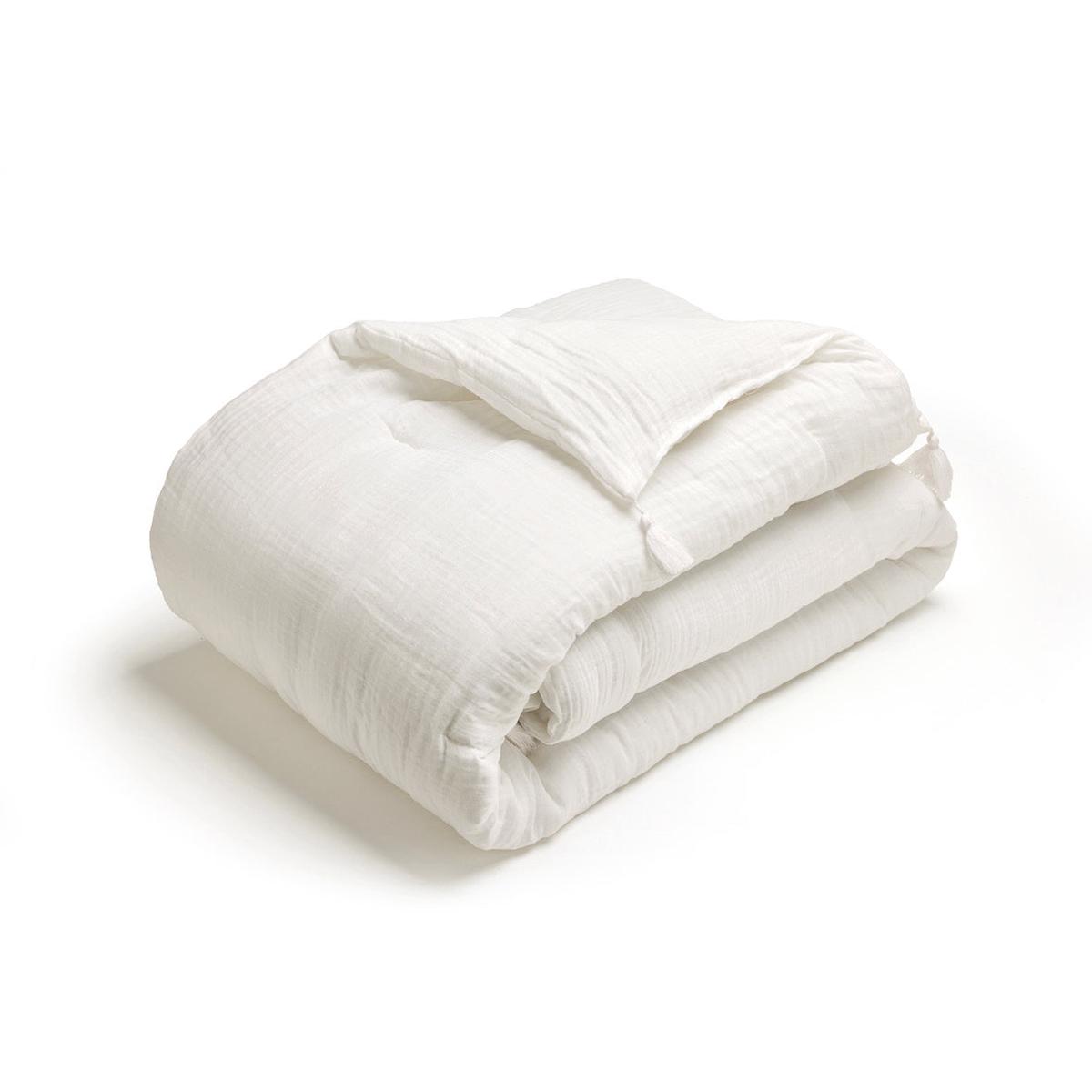 Quilt with tassels cotton gauze – Uni White – 140 x 200 cm