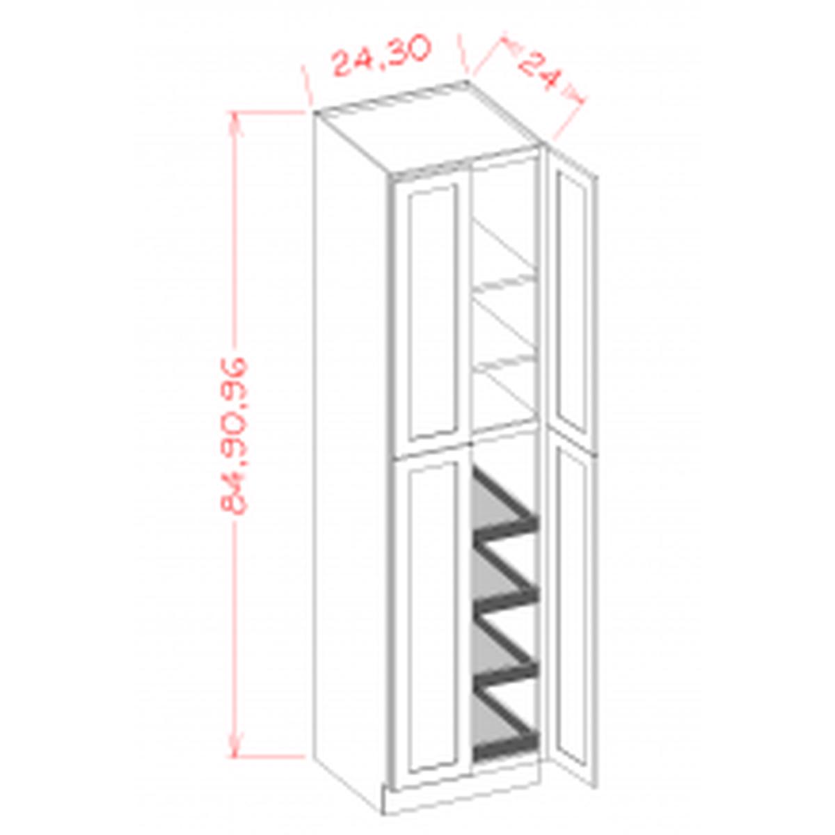 Rigby White Shaker 30″W x 96″H Utility Cabinet w/ 4 Rollout Trays Pre-Assembled