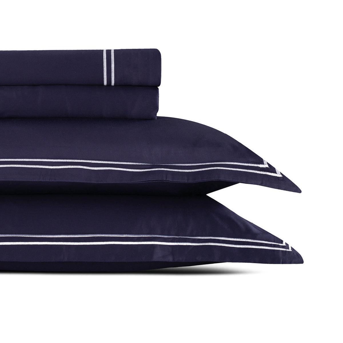 Sheet set cotton satin – Cannes White / Dark blue