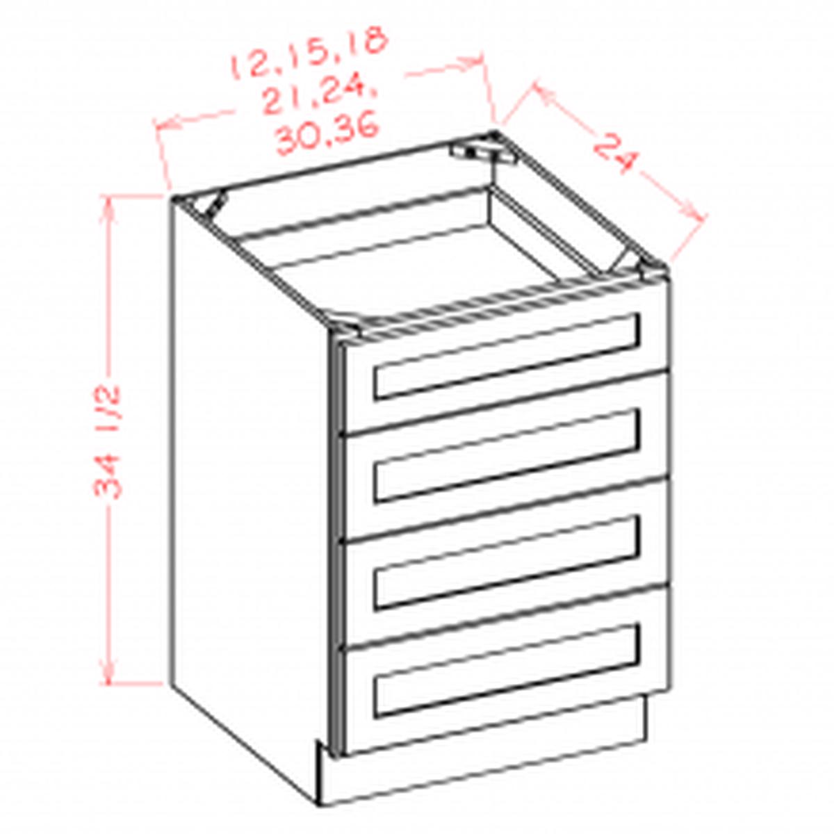 Torrance White 21″ 4-Drawer Base Cabinet