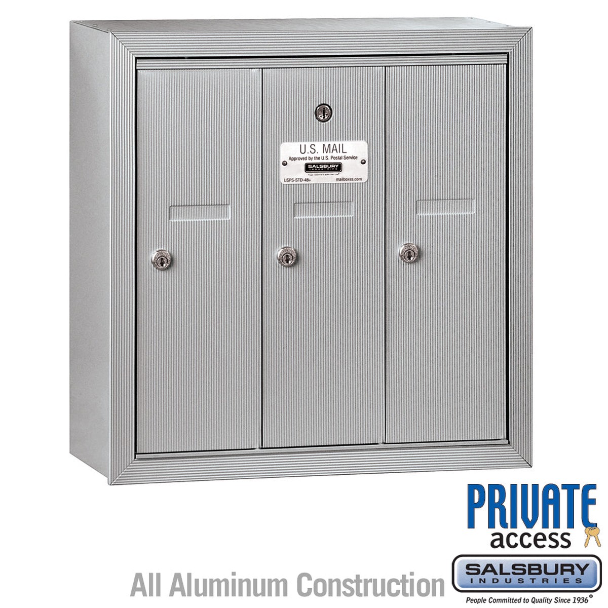3-Door Aluminum Vertical Mailbox with Private Access and Secure Locks
