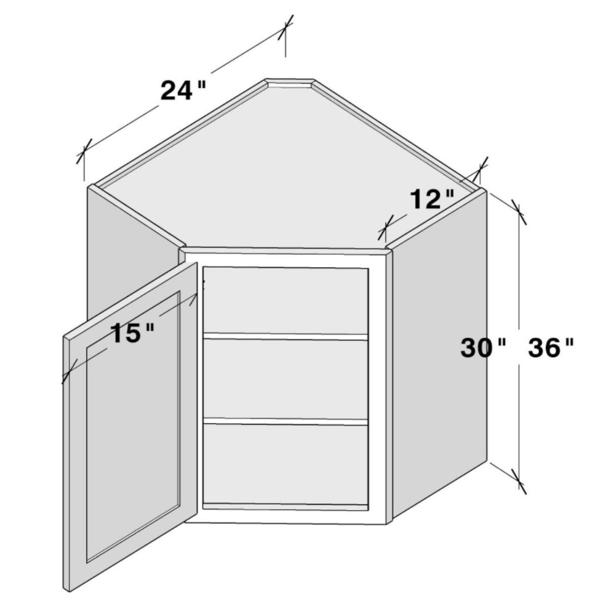 Arctic White Slim Shaker Wall Diagonal Corner W24″ X H36″ X D12″