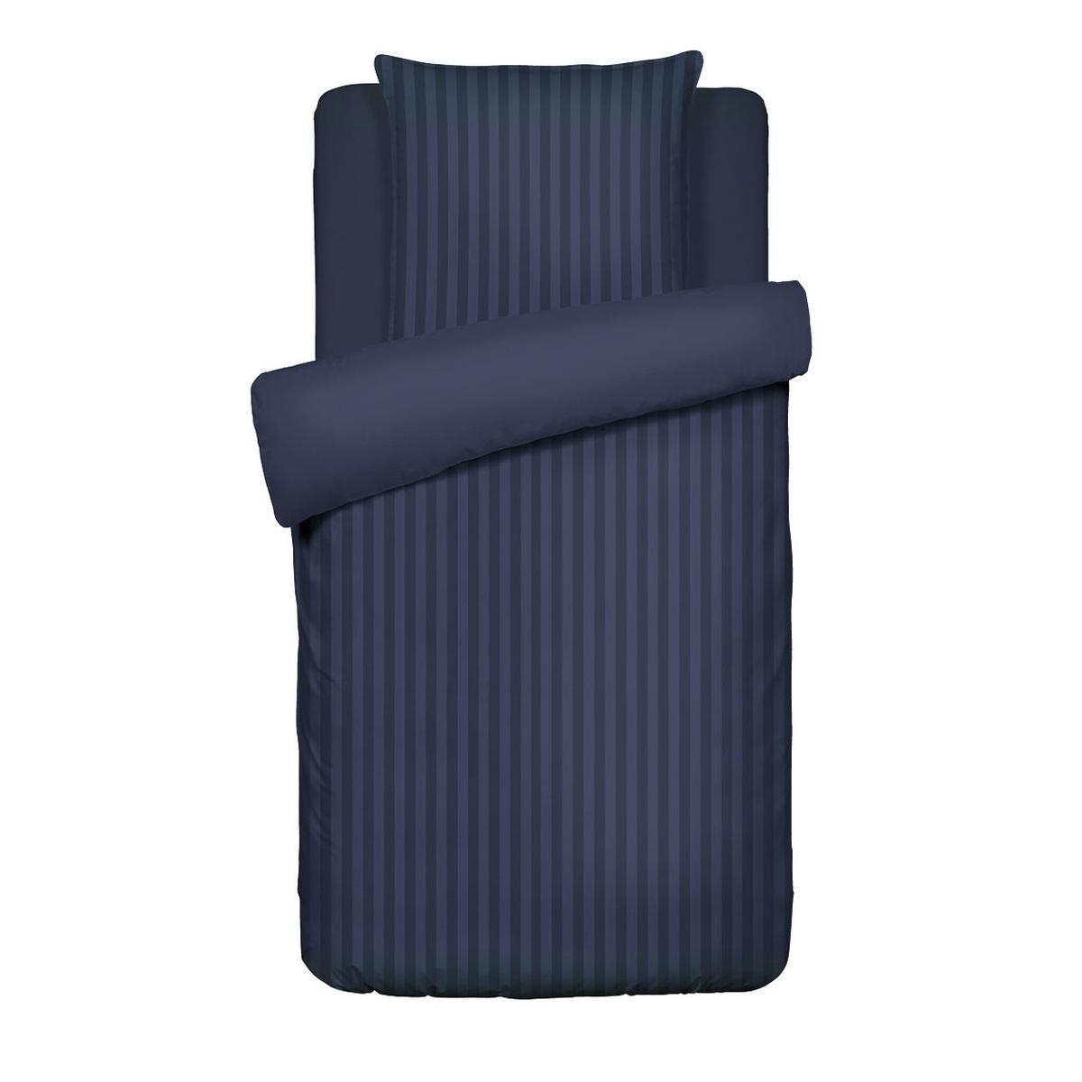 Duvet cover + pillowcase cotton satin dobby stripe woven – Dark blue – 135 x 200 cm + 80 x 80 cm