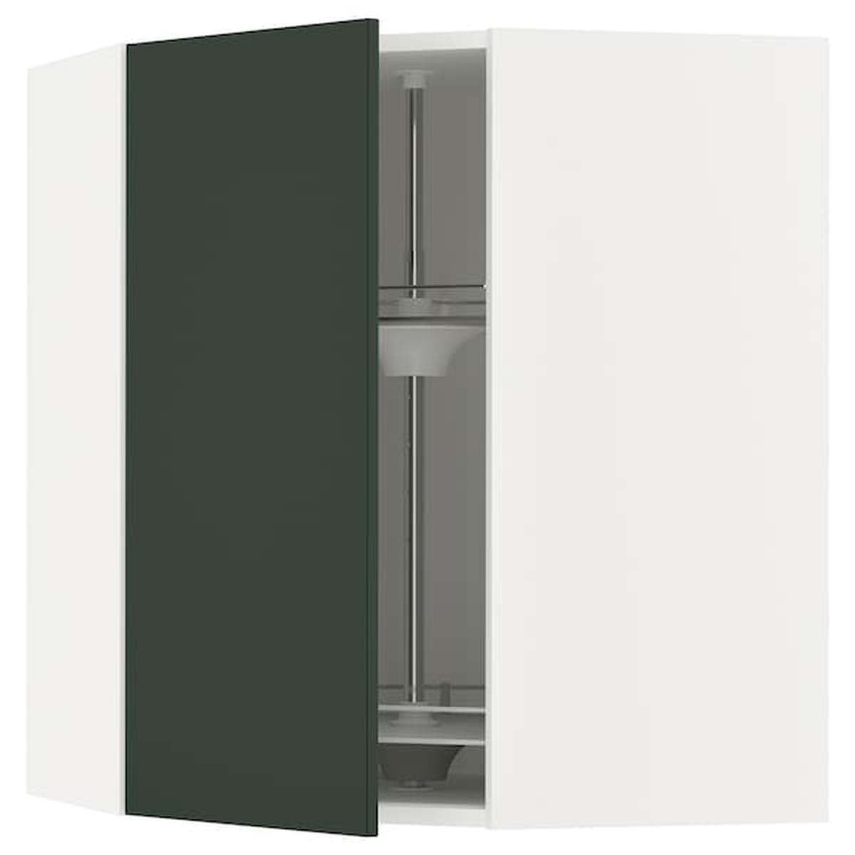 METOD corner wall cabinet with carousel, white/Havstorp deep green, 68×80 cm