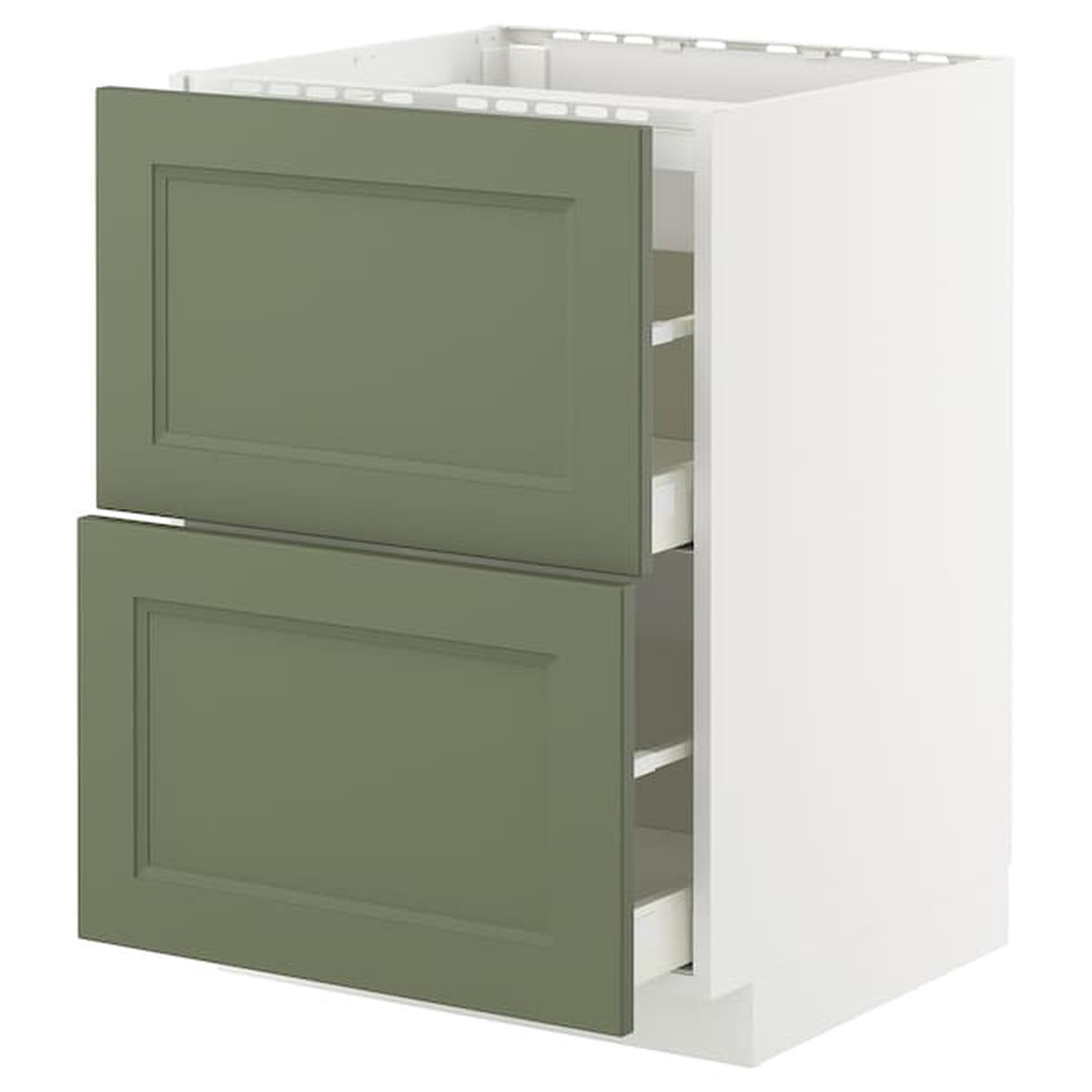 METOD / MAXIMERA base cab f hob/2 fronts/2 drawers, white/Axstad grey-green, 60×60 cm