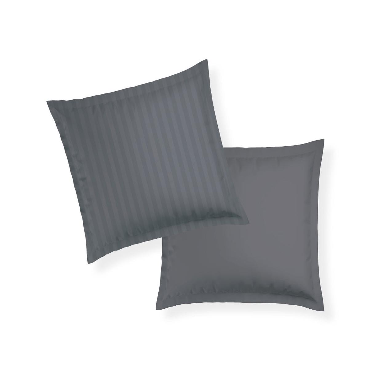 Pillowcase(s) cotton satin dobby stripe woven – Dark grey – 2 x (63 x 63 cm)