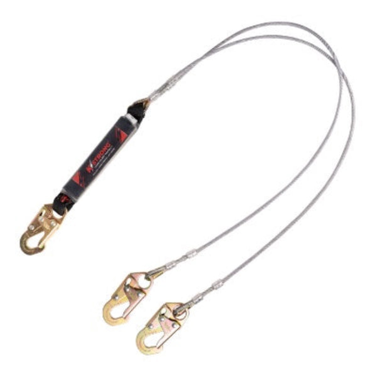 Shock Absorbing Lanyard – Clear Shock Pack – Wire Cable Leading Edge – Twin Leg – 3 Snap Hooks – 6ft