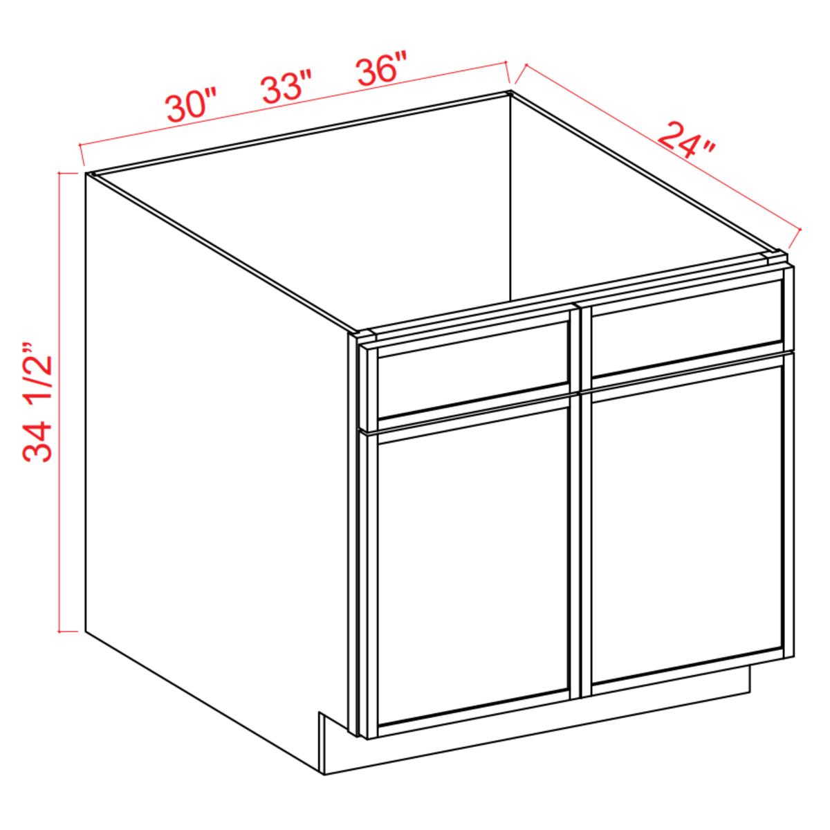 Slim Shaker White Dove Sink Base – 33″W x 34-1/2″H x 24″D – 2 False Drawers Pre-Assembled
