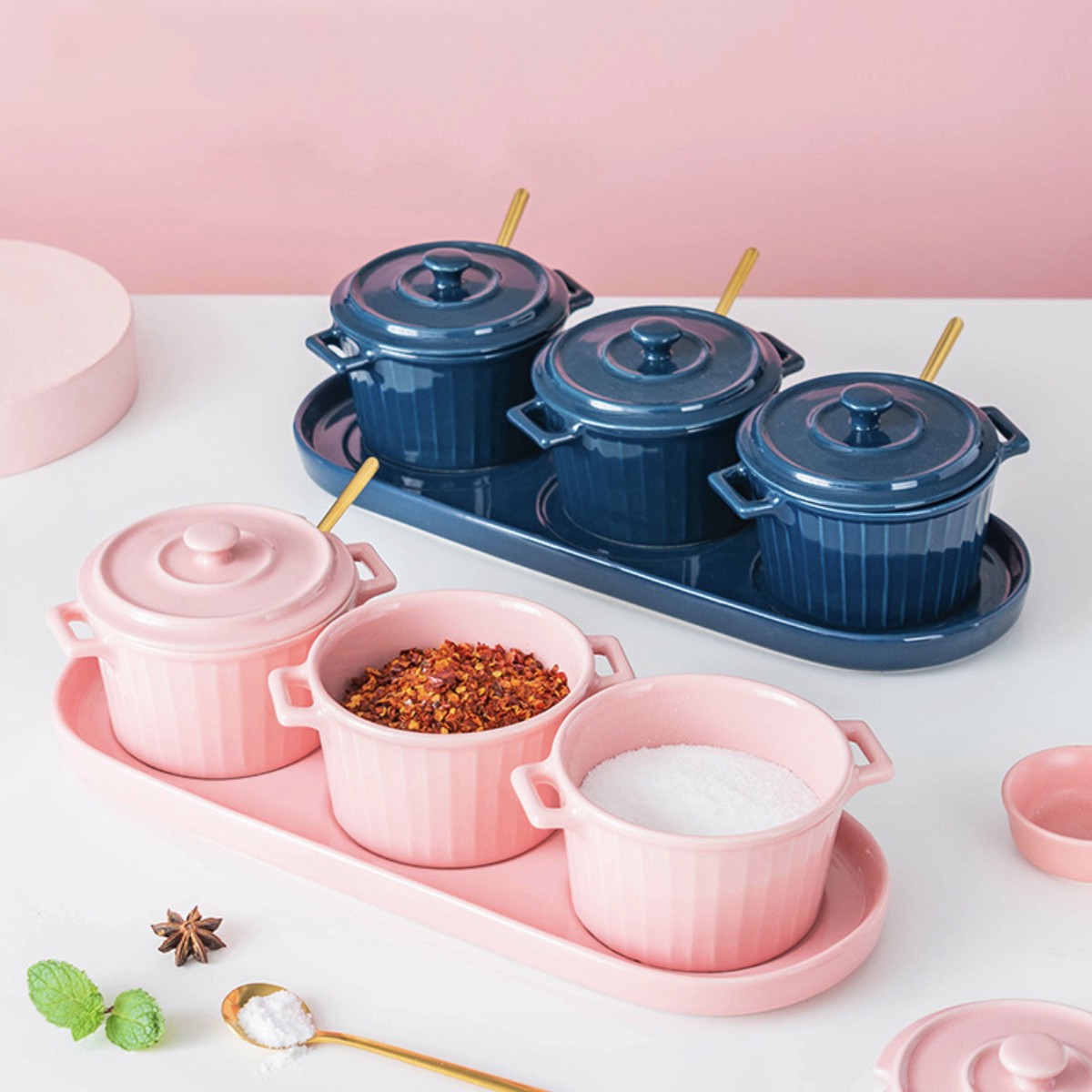 Blue Spice Jar Set With Tray