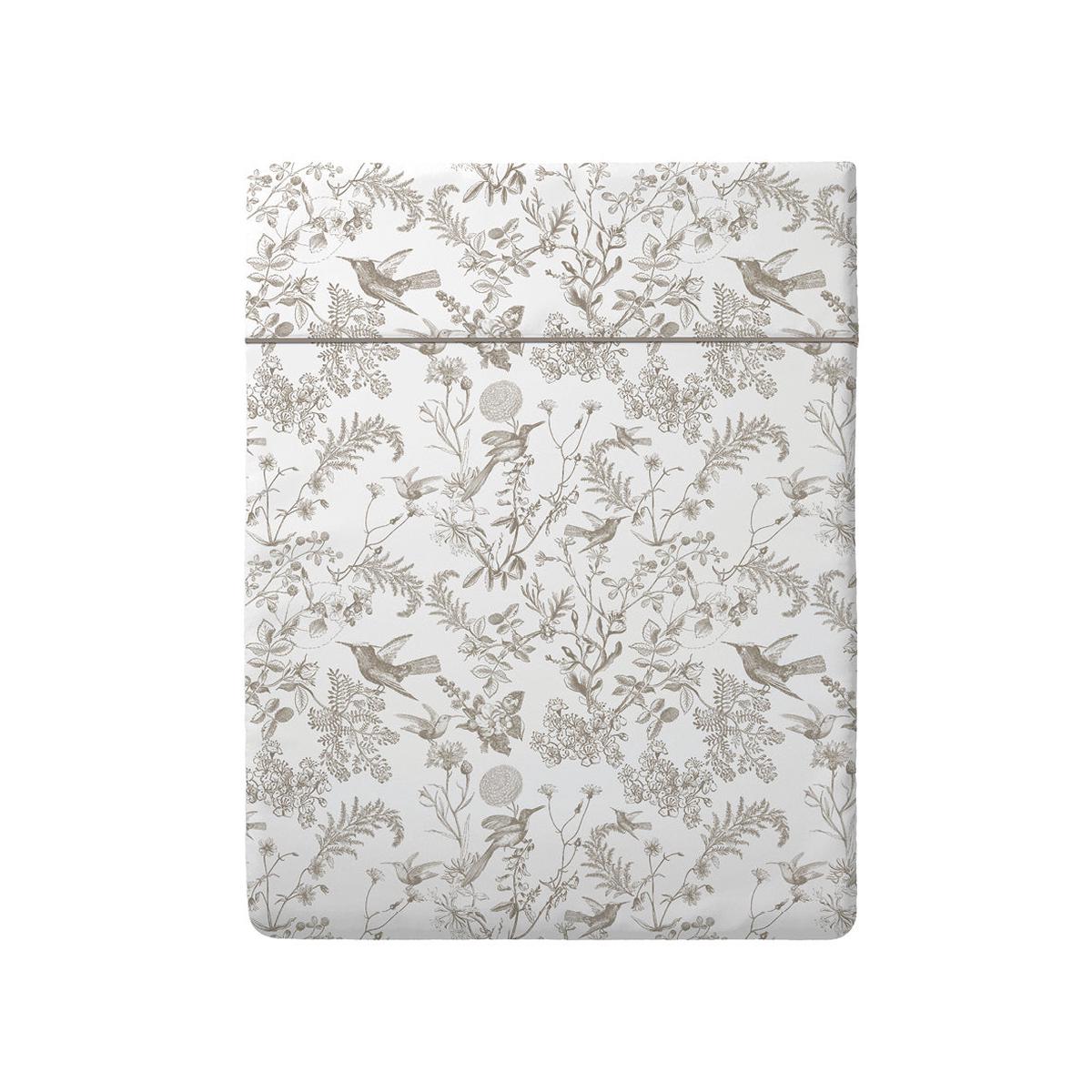 Flat sheet cotton satin – Colibri floral Taupe