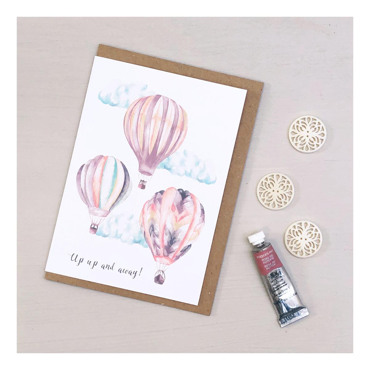 Hot Air Balloons Hand Painted Greetings Card | Katie Hipwell Design