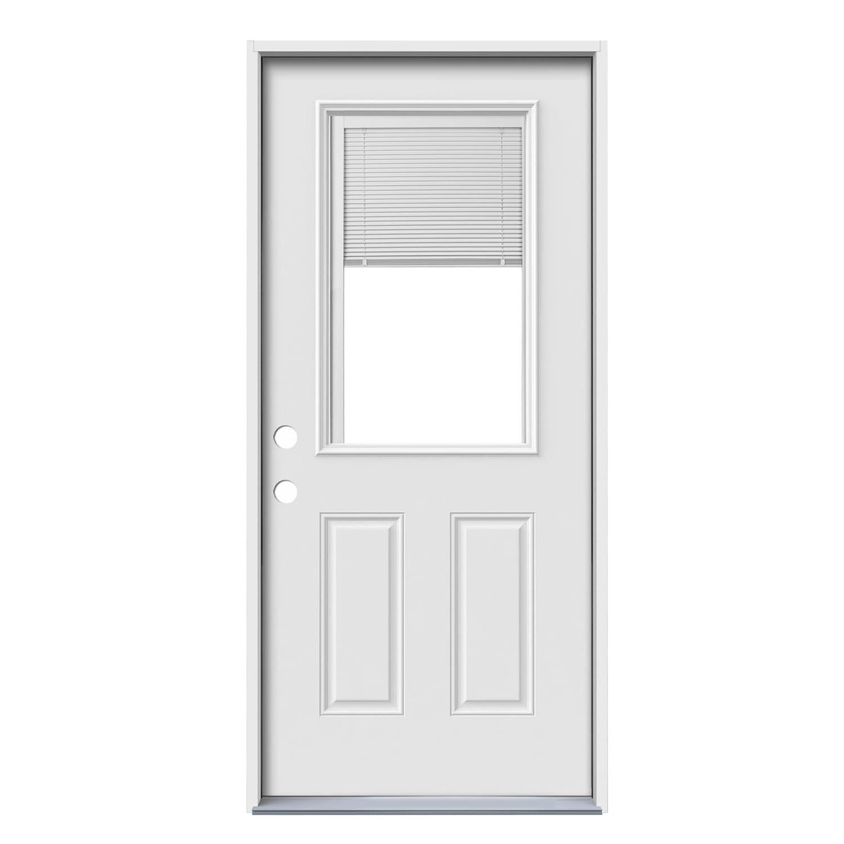 JELD-WEN 32-in x 80-in Steel Half Lite Right-Hand Inswing Primed Prehung Single Front Door with Blinds