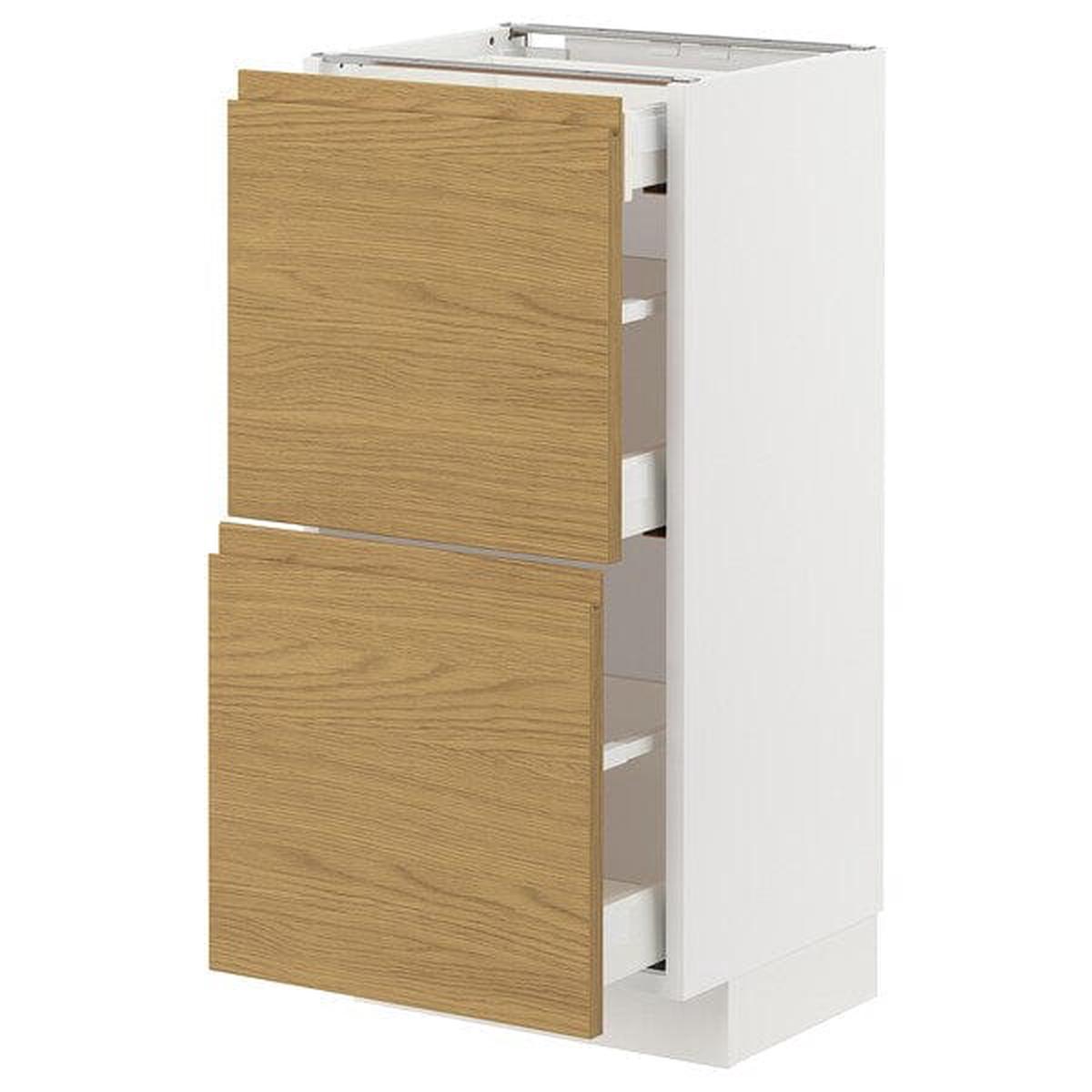 METOD / MAXIMERA base cab with 2 fronts/3 drawers, white/Voxtorp oak effect, 40×37 cm
