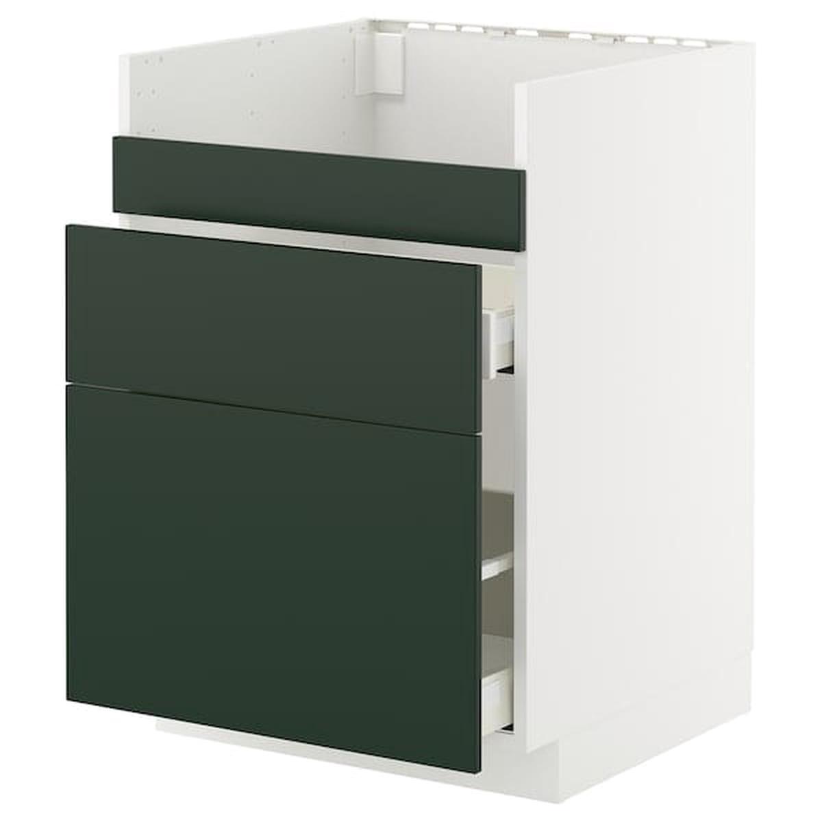 METOD / MAXIMERA base cb f HAVSEN snk/3 frnts/2 drws, white/Havstorp deep green, 60×60 cm