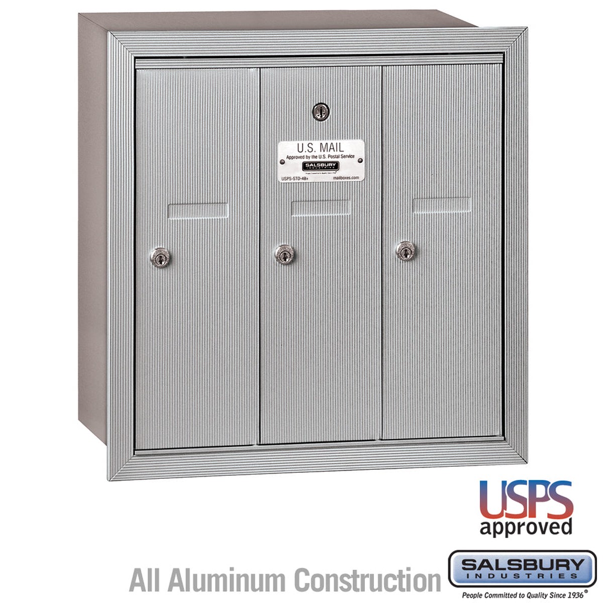 Vertical Mailbox with 3 Doors – Aluminum – Recessed Mounted – USPS Access