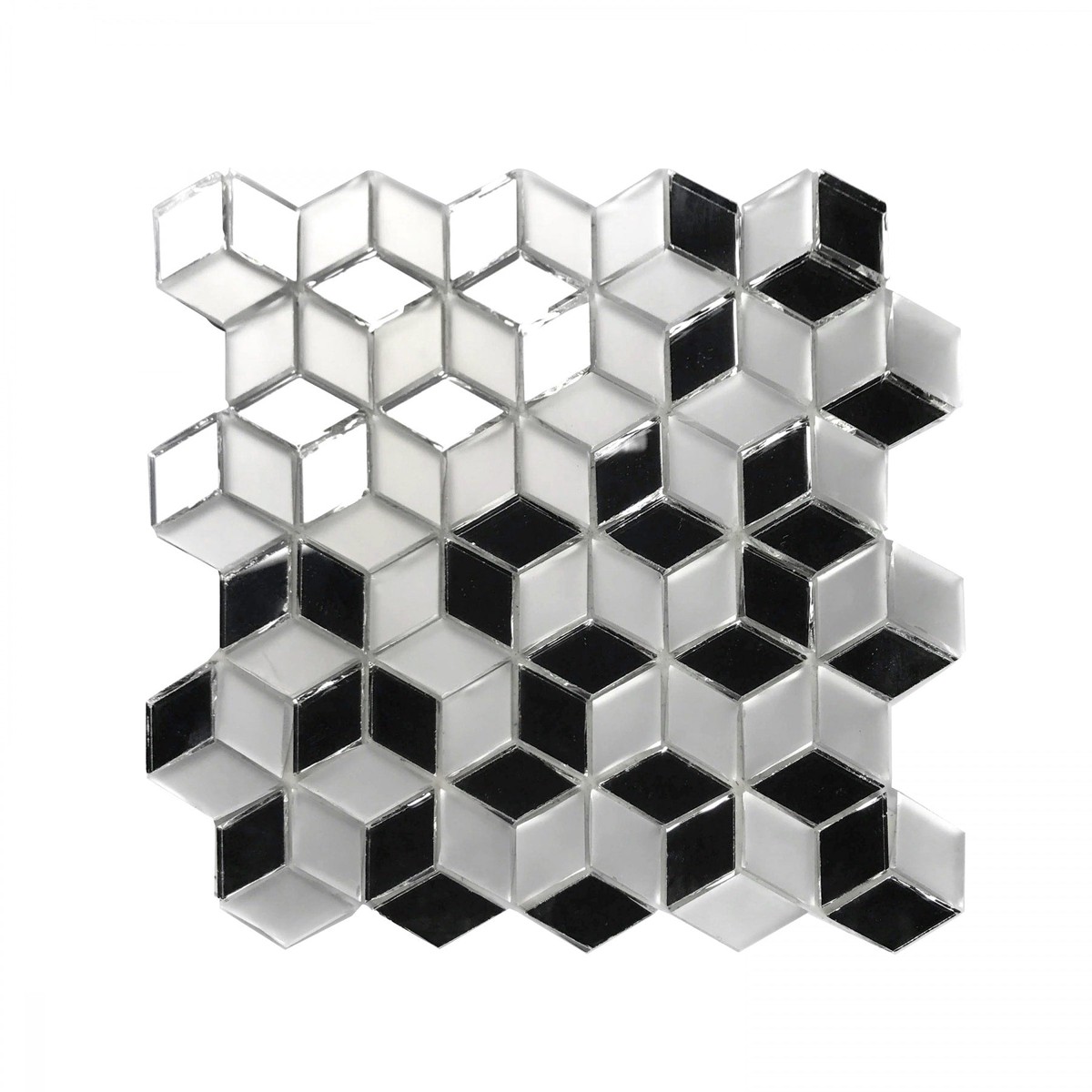 Abolos Musico Silver 10-in x 10-in Mirrored Glass Patterned Diamond Peel and stick Wall Tile