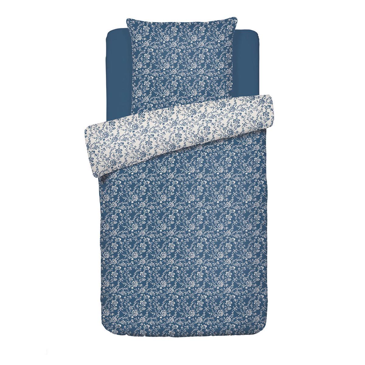 Duvet cover percale cotton flowers – Blue – 135 x 200 cm