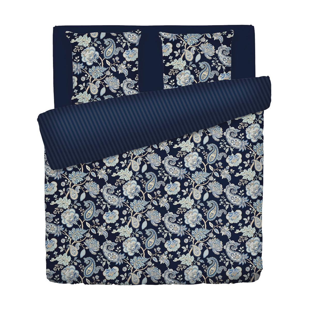 Duvet cover + pillowcase cotton satin – Bleu baroque Dark blue – 240 x 220 cm + 2 x (63 x 63 cm)