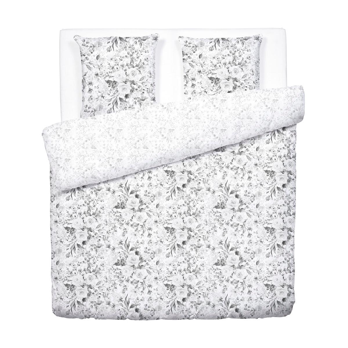 Duvet cover + pillowcase(s) cotton satin – Roseraie Black/grey – 240 x 220 cm + 2 x (63 x 63 cm)