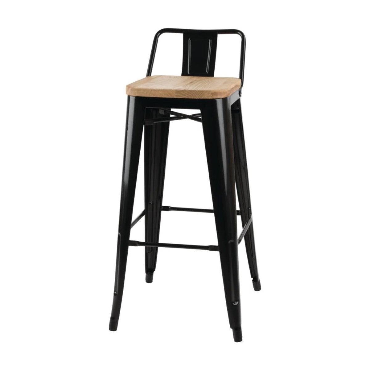 High Bar Stool Steel Black with Wooden Seat and Backrest Indoors | WW62B