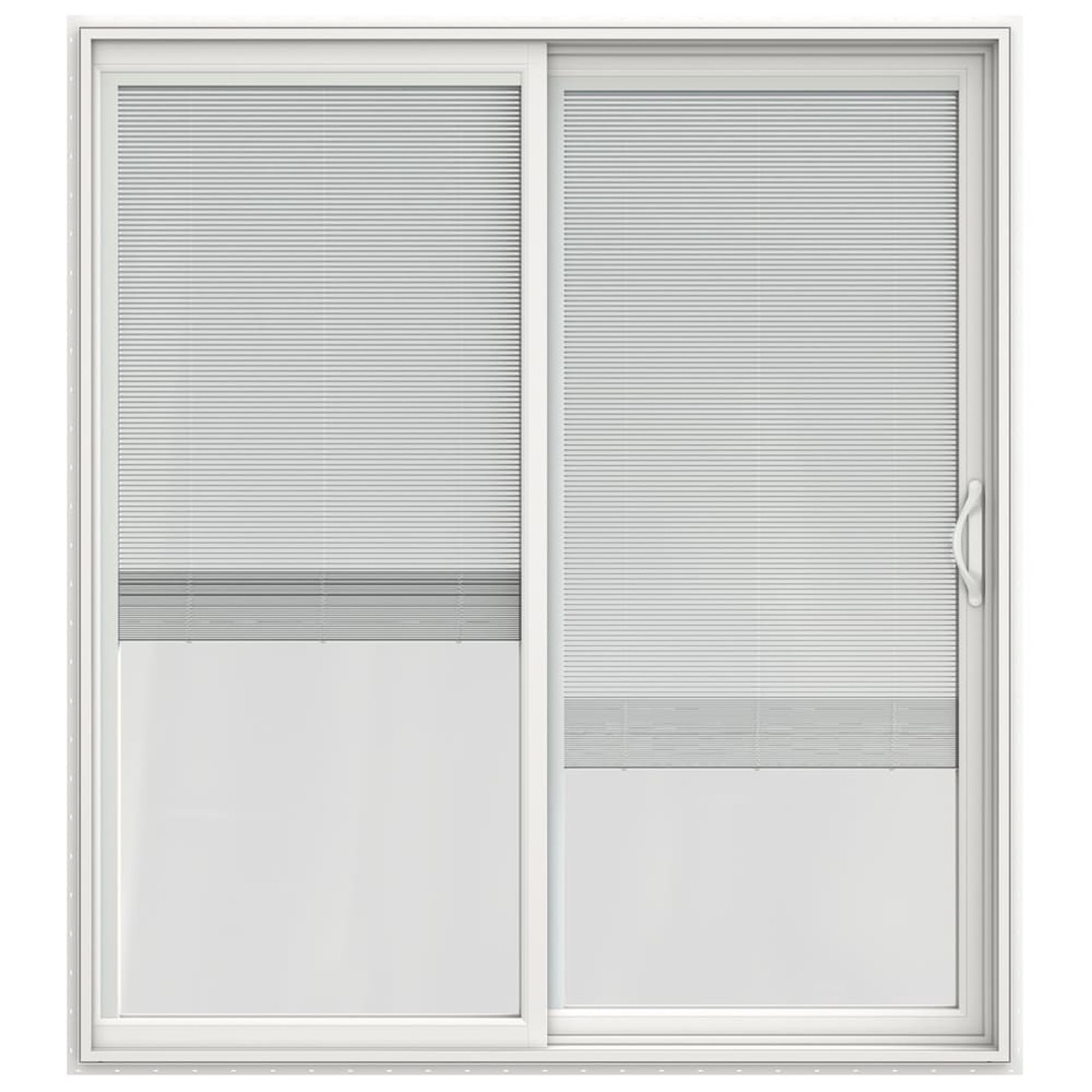 JELD-WEN 72-in x 80-in 4-9/16-in Low-E Insulating Blinds-Between-the-Glass White Vinyl Right-Hand Sliding Double Patio Door
