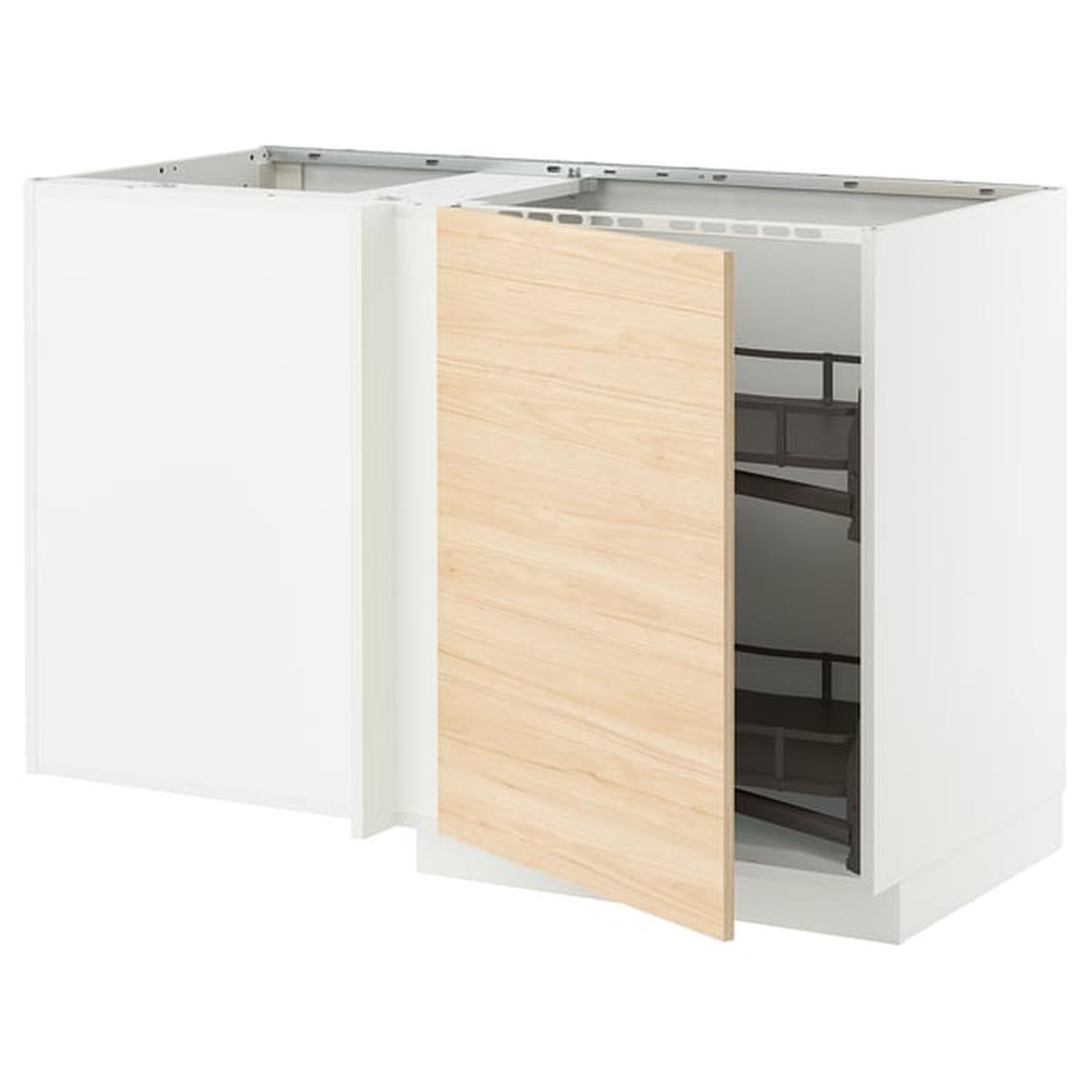METOD corner base cab w pull-out fitting, white/Askersund light ash effect, 128×68 cm