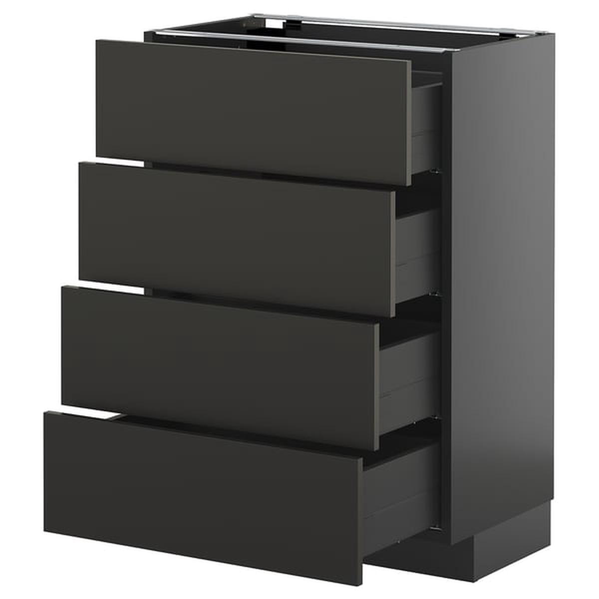 METOD / KNIVSHULT base cab 4 frnts/4 drawers, black-grey/Nickebo matt anthracite, 60×37 cm