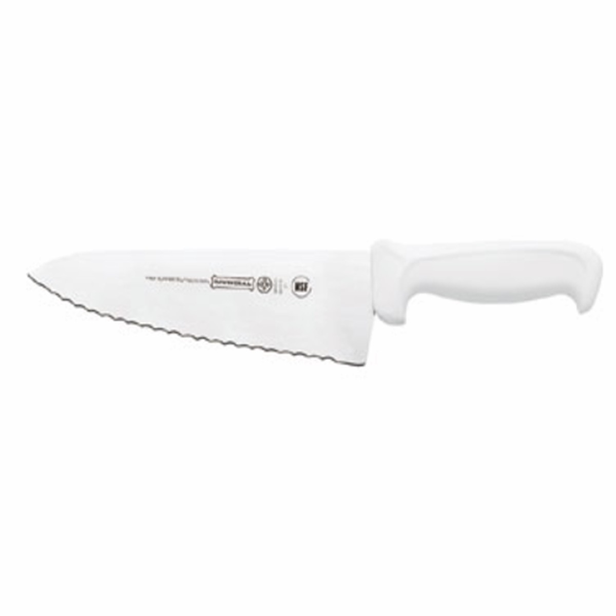 Mundial 5610-8E BR RF Sandwich Knife 8″L x 2-1/2″W Antimicrobial High Carbon/No Stain Wide Serrated Edge Blade White