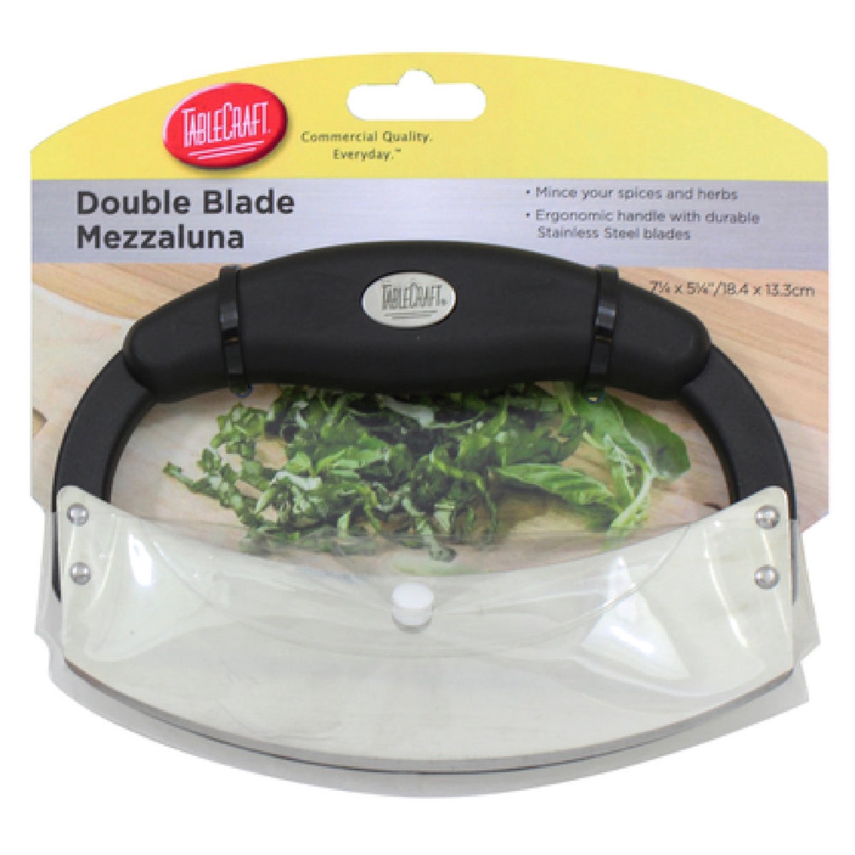 Tablecraft H6622 Knife 7 Inch Double Blade Handheld Mezzaluna Stainless Steel and Plastic