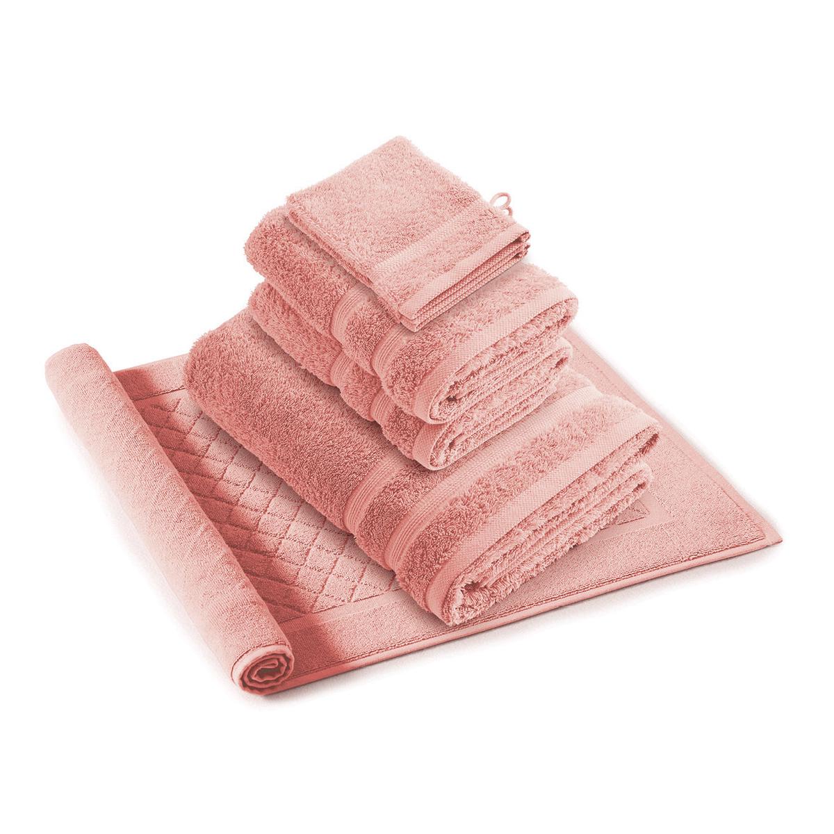 Complete bath linen set combed cotton – Vague Bottle green – Salmon pink