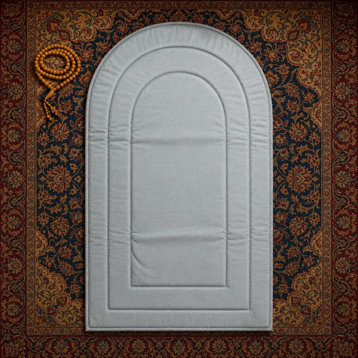 Velvet Foam Prayer Mat Islamic Musallah Janamaz with Plain Mehrab Design 62 117 cm Light Grey