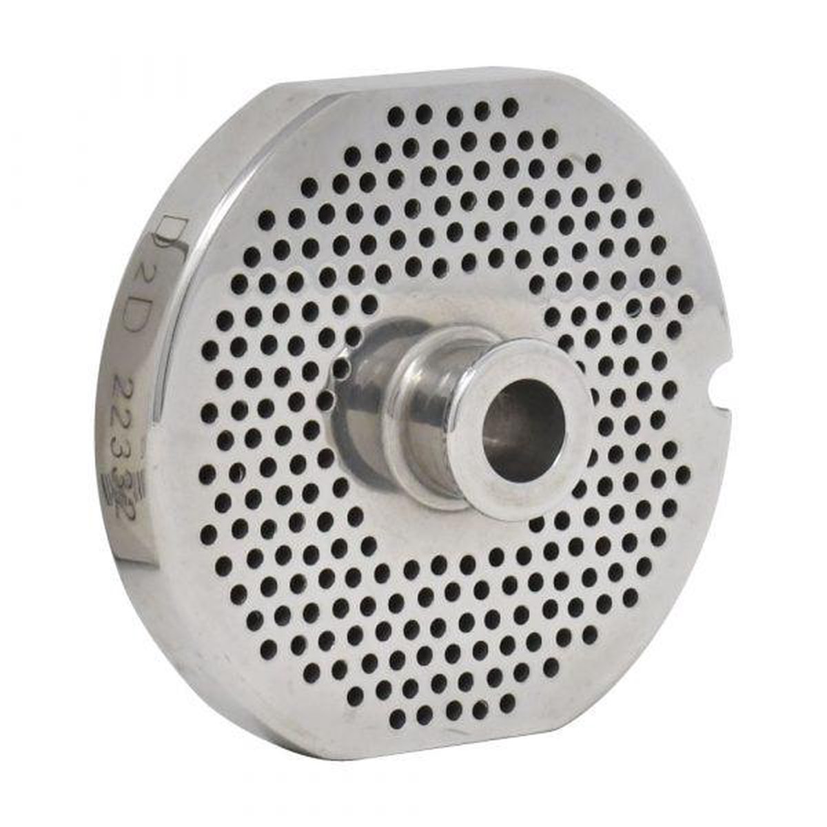 #22 Stainless Steel Machine Plate with Hub, Single Notch, and Flat Sides - 3-1/4" Diameter, 3/32" Hole Size - 11146