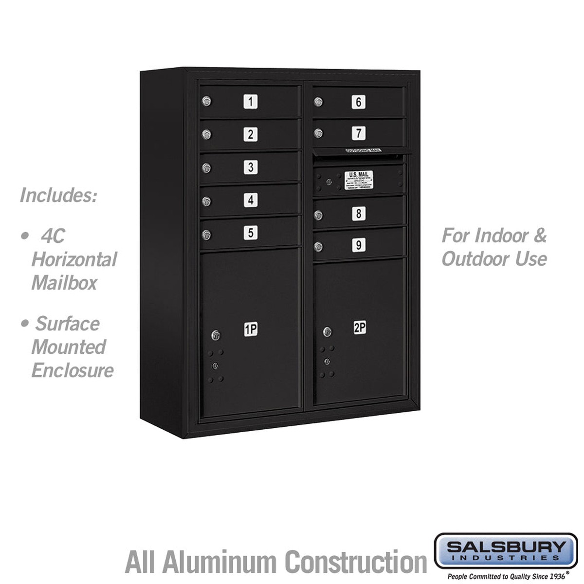 10 Door High Surface Mounted 4C Horizontal Mailbox with Parcel Lockers and USPS Access