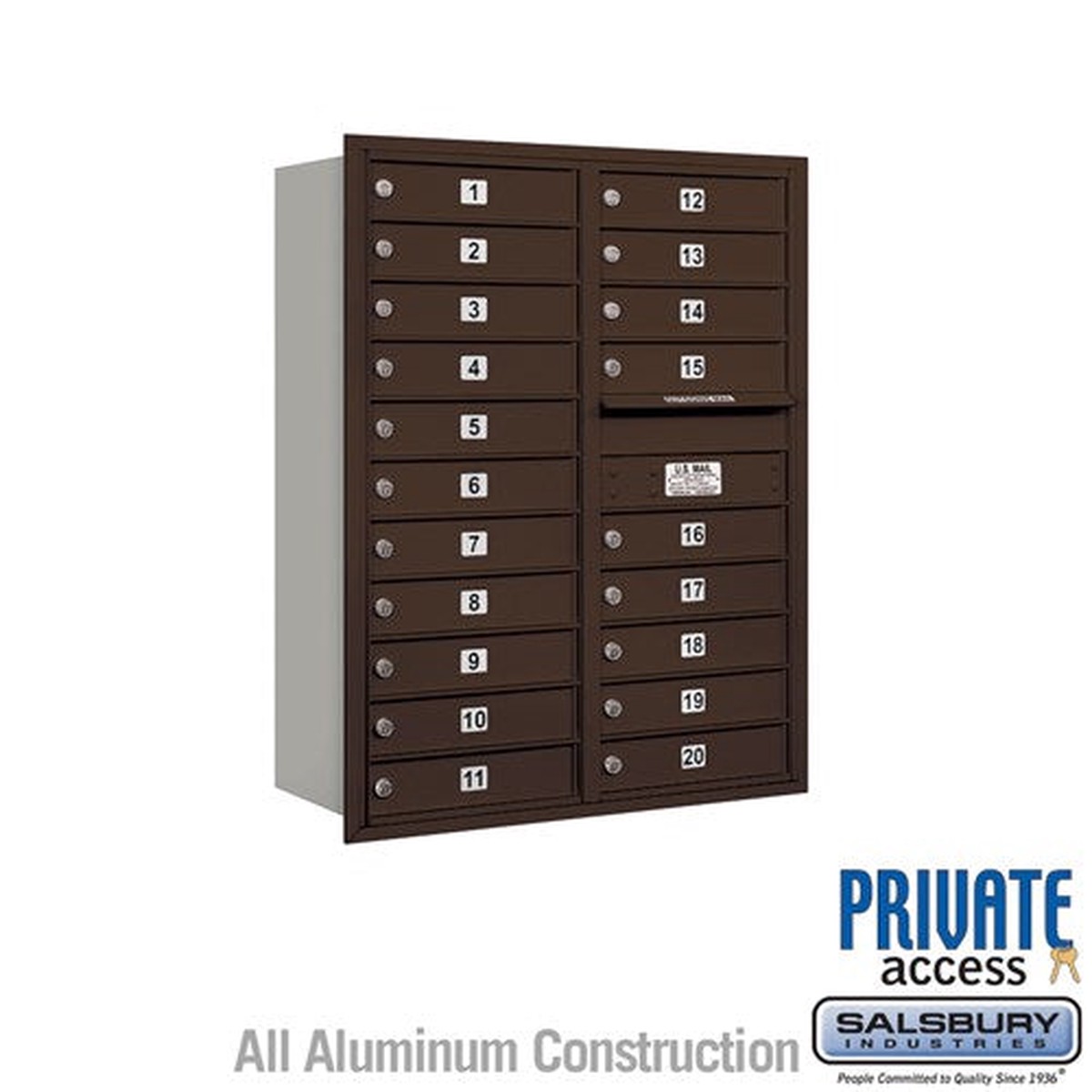 11 Door High Recessed Mounted 4C Horizontal Mailbox with 20 Doors, Bronze, Rear Loading